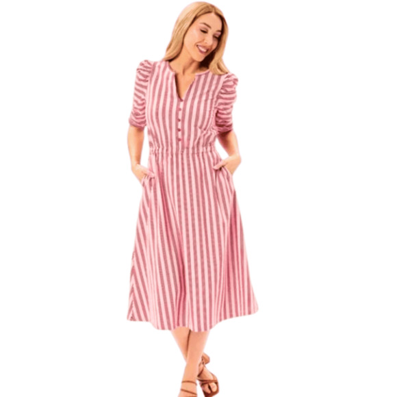 Matilda Jane McIntosh Red Pink A-line Striped Knit Dress-Xtra Large - Picture 2 of 7